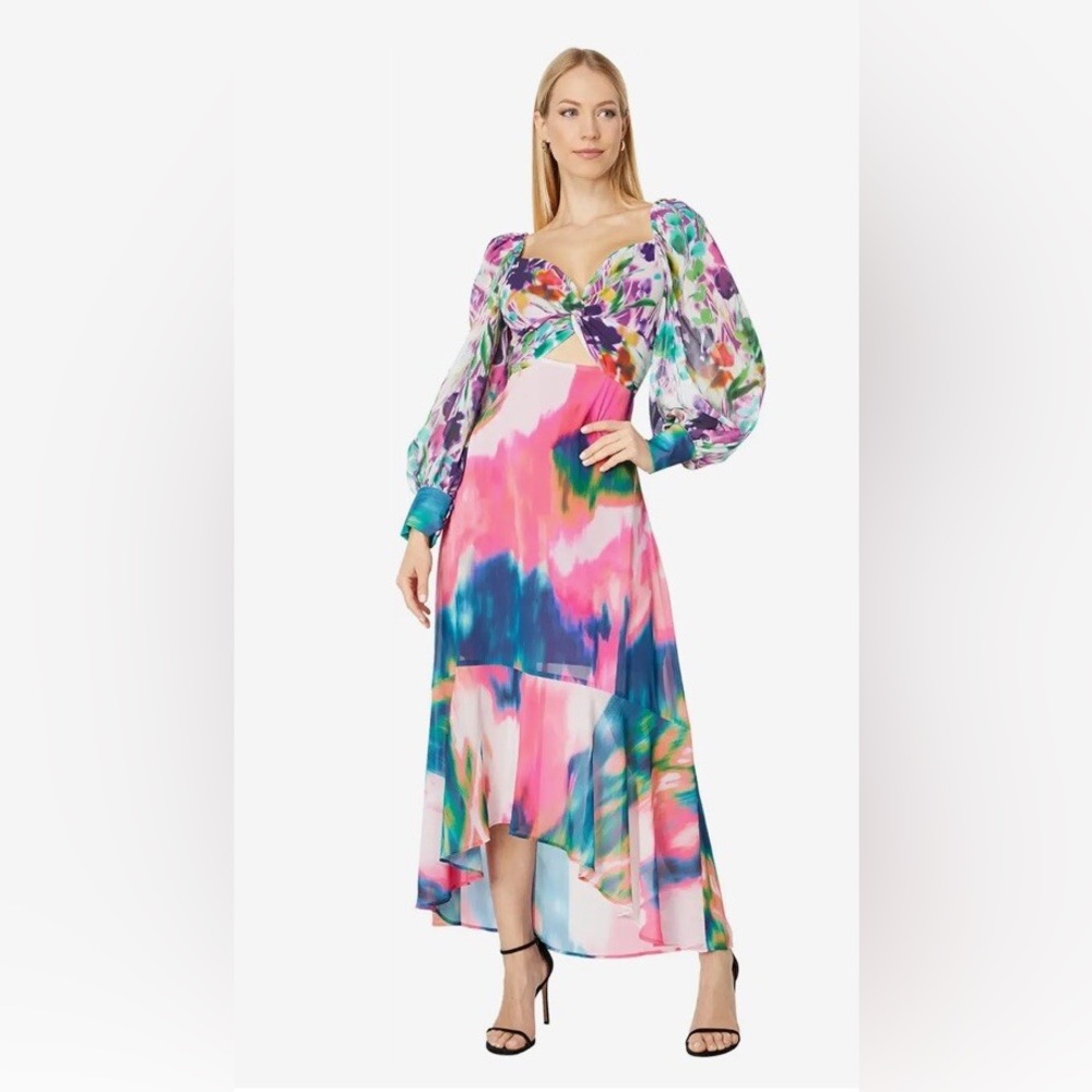ONE33 Social Chiffon Printed Flounce Hem High-Low Dress size 8